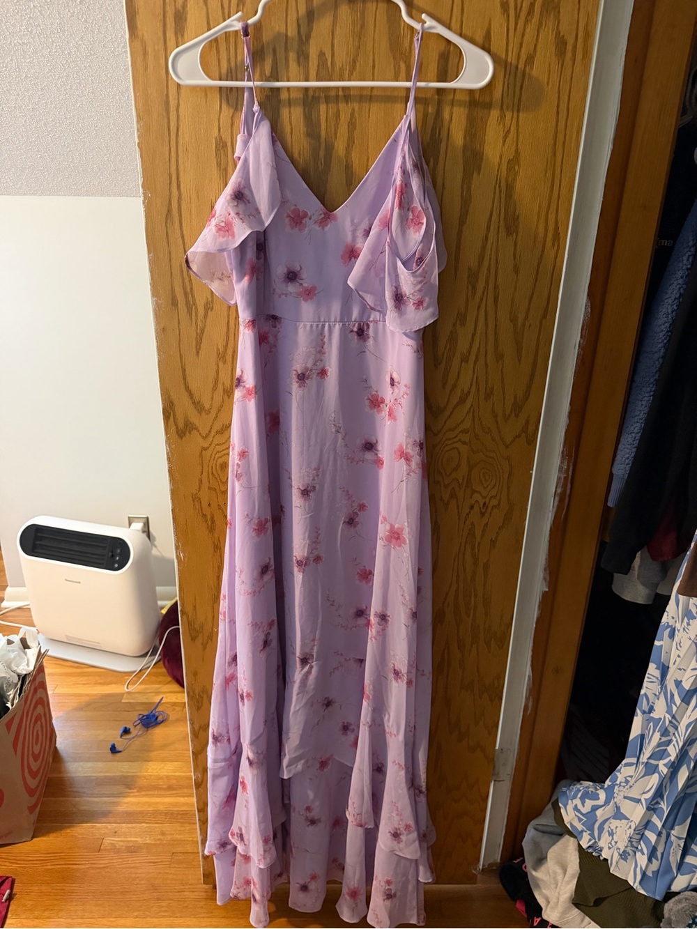 Lulu's Lavender Floral Ruffle Maxi Dress